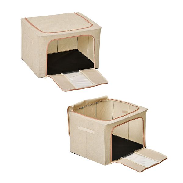 66L Stapelbare Aufbewahrungsbox mit Metallrahmen, Beige image number 11