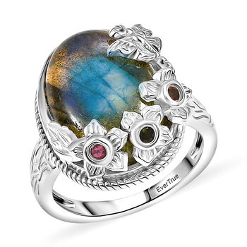 EVER TRUE AAA Labradorit, Mehrfarbig-Turmalin Ring Nickelfreies Messing (Gr&ouml;&szlig;e 17.00) ca. 9,22 ct