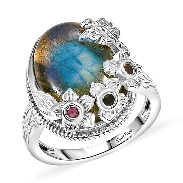 EVER TRUE AAA Labradorit, Mehrfarbig-Turmalin Ring Nickelfreies Messing (Gr&ouml;&szlig;e 17.00) ca. 9,22 ct image number 4