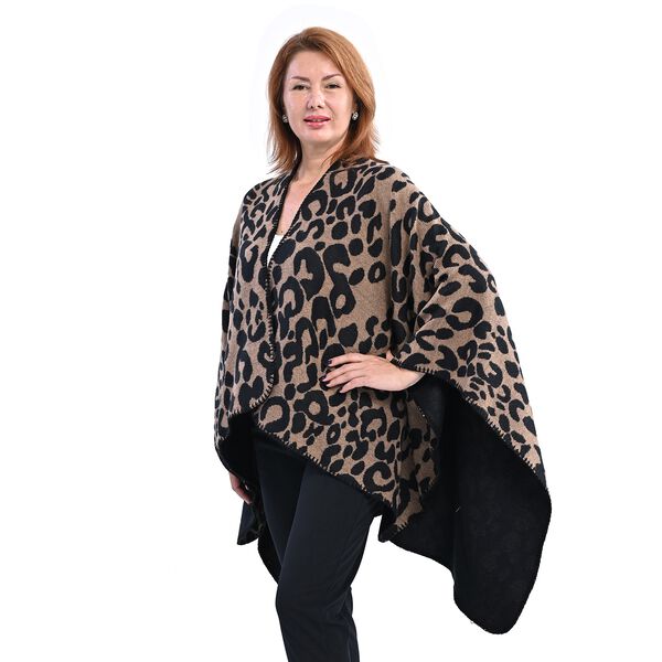 TAMSY Strick Kimono, Leoprardenmuster, Einheitsgr&ouml;&szlig;e Braun und Schwarz