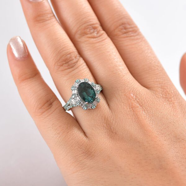 RHAPSODY zertifiziert und gepr&uuml;ft AAAA Pirineu Lagoon Tourmalin, Paraiba Turmalin und VS-EF Diamant Ring in 950 Platin - 4,37 ct. image number 2