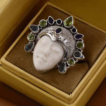 Sajen Silver- Ochse Knochen und Multi-Edelstein-Ring - 17,47 ct.