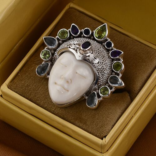 Sajen Silver- Ochse Knochen und Multi-Edelstein-Ring - 17,47 ct. image number 1