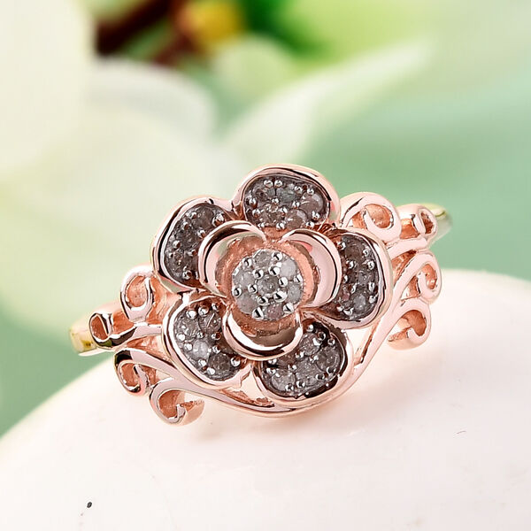 Diamant Blumen Ring 925 Silber Ros&eacute;gold Vermeil image number 2