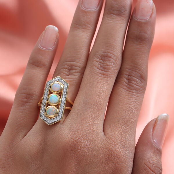 Natürlicher, äthiopischer Opal und Zirkon-Ring, 925 Silber Gelbgold Vermeil  ca. 1,69 ct image number 3