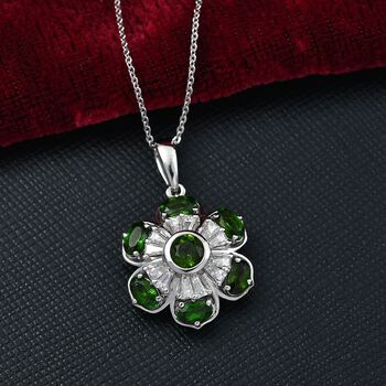 Nat&uuml;rlicher Chromdiopsid Schmuckset 925 Silber rhodiniert ca. 2.24 ct