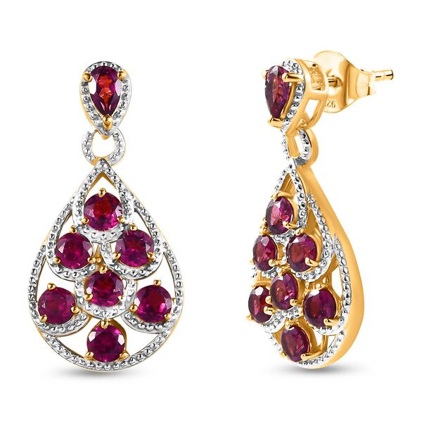 Rhodolith Granat Ohrringe 925 Silber Gelbgold Vermeil ca. 3,74 ct.