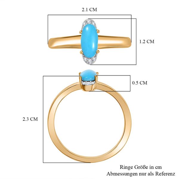 AA Sleeping Beauty Türkis, Weißer Zirkon Ring 925 Silber 750 Gelb Vergoldet (Größe 19.00) ca. 0,62 ct image number 7