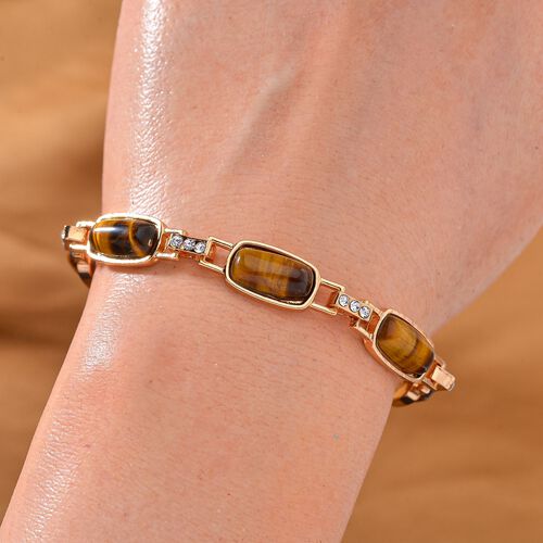 Gelbes Tigerauge, Weißer Kristall Armband, magnetischem Verschluss, ca. 20 cm image number 1