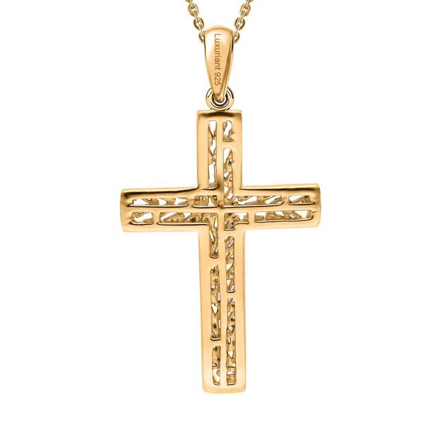 LUXURIANT SI-GH Labor Diamant Kreuz Anh&auml;nger mit 50cm Kette, 925 Silber 750 Gelbgold Vermeil - 0,33 ct. image number 5