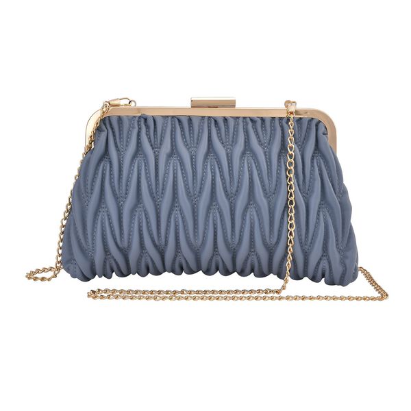 Clutch mit Metallschulterriemen in Stepp-Optik, Nude image number 0