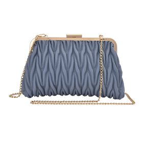 Clutch mit Metallschulterriemen in Stepp-Optik, 23,5x15cm, Blau