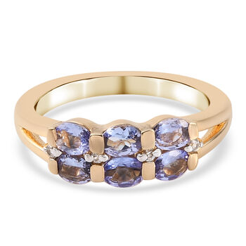 Tansanit und Zirkon-Ring, 925 Silber Gelbgold Vermeil (Gr&ouml;&szlig;e 16.00) ca. 1,03 ct