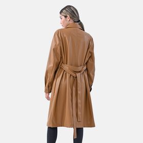 LA MAREY: Kunstleder Mantel, Gr&ouml;&szlig;e L, Kamel