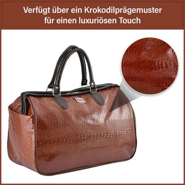 Weekender Reisetasche, 45x33x22cm, Krokodilmuster, Cognac image number 8