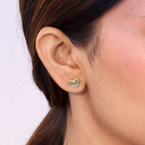 GP Amore Kollektion - Peridot, Wei&szlig;er Zirkon Ohrringe 925 Silber 750 Gelb Vergoldet ca. 1.11 ct image number 2