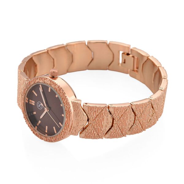 STRADA - Japanisches Uhrwerk, Burgunder Zifferblatt mit goldplattiertem Alloy Armband, 20 cm image number 6