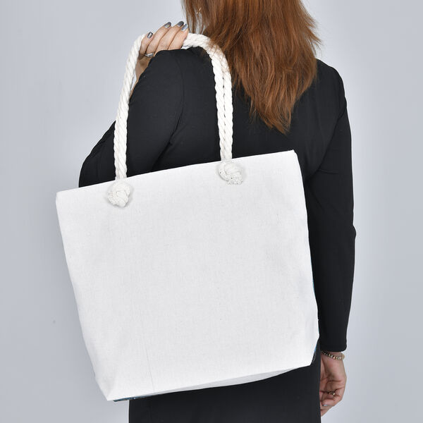 Jute Handtasche, Weihnachtsbaum Muster, Gr&ouml;&szlig;e 42x34x9x37 cm, Blau image number 2