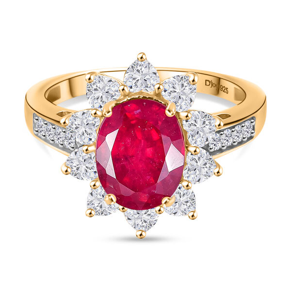 D'Joy - Herzensbl&uuml;te Afrikanischer Rubin (Fissure gef&uuml;llt), Moissanit Ring 925 Silber 750 Gelbgold Vermeil (Gr&ouml;&szlig;e 21.00) ca. 5.16 ct