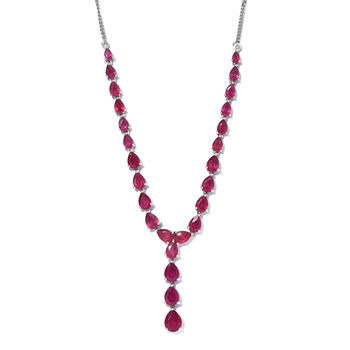 Afrikanischer Rubin (Fissure gef&uuml;llt)-Halskette, ca. 45 cm, 925 Silber platiniert, ca. 23,98 ct
