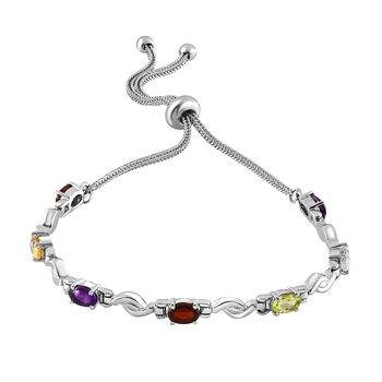 Verstellbares, mehrfarbiges Edelstein-Armband, ca. 26.75 cm, Edelstahl, ca. 3,27 ct