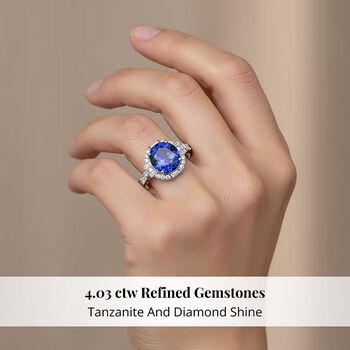 Rhapsody AAAA Tansanit, Wei&szlig;er Diamant Ring 950 Platin (Gr&ouml;&szlig;e 17.00) ca. 4,04 ct