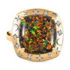 Labor erstellt schwarzen Opal, Weißer Zirkon Ring 925 Silber  (Größe 16.00) ca. 5,10 ct