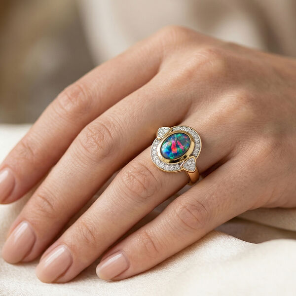 Boulder Opal Triplett und Zirkon Ring 925 Silber vergoldet  ca. 1,13 ct image number 3