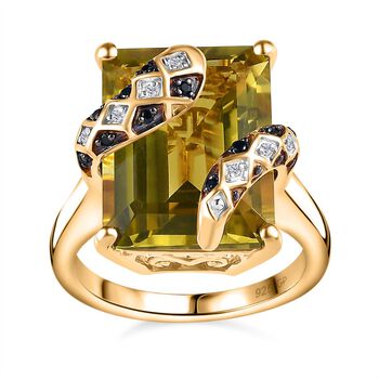 GP Italian Garden Kollektion - Ouro Verde Quarz, Zirkon, schwarzer Spinell und Kanchanaburi blauer Saphir-Ring - 11,66 ct.