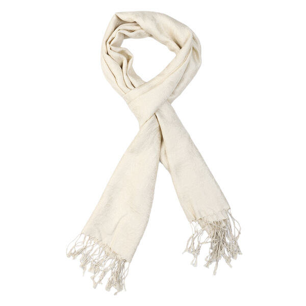 Premium Kollektion - gewebter Schal, 100% Natur Seide, Jamawar Design, 68x190 cm, Elfenbein image number 4