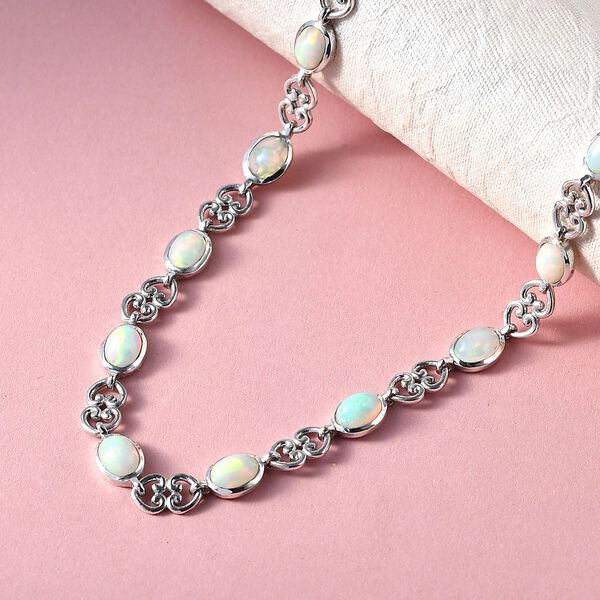 Nat&uuml;rliche, &auml;thiopische Welo Opal-Halskette, ca. 45 cm, 925 Silber platiniert ca. 5.97 ct image number 3