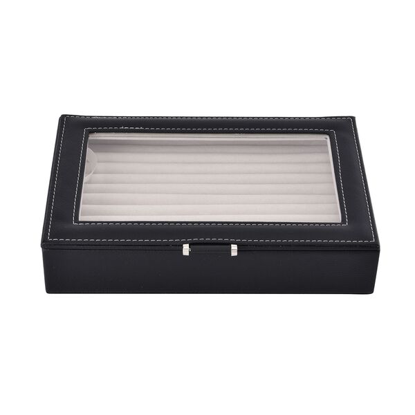 100 Steckplatz Ring Koffer mit Glas Fenster und Kunstleder Polster, 27x18x6 cm, schwarz image number 2