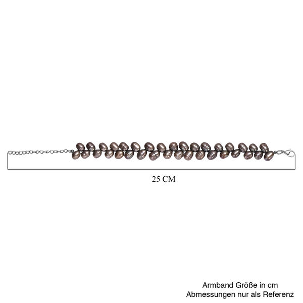 S&uuml;&szlig;wasserperlen-Armband, grau gef&auml;rbt, Tropfenform, ca. 19 cm, Edelstahl image number 6