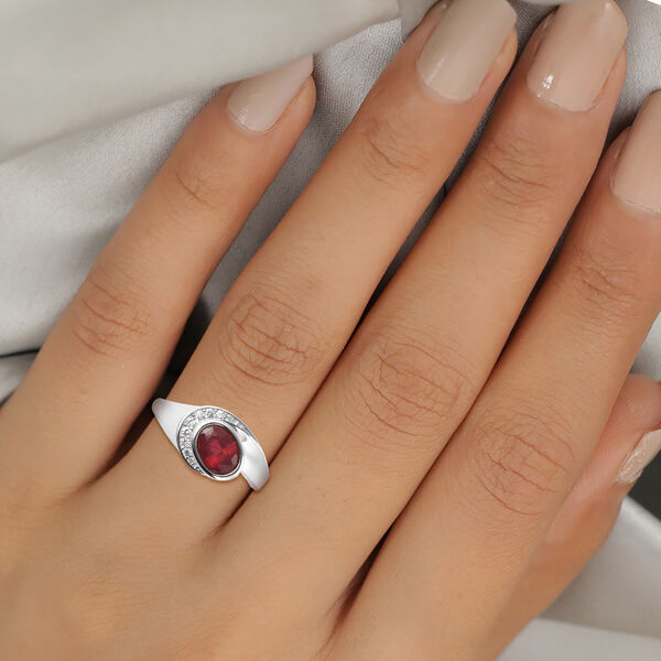 Afrikanischer Rubin (Fissure gefüllt) und Zirkon Ring 925 Silber rhodiniert image number 3