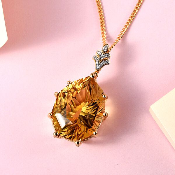 Citrin und wei&szlig;er Zirkon Anh&auml;nger mit Kette, 925 Silber vergoldet ca. 50,23 ct image number 3