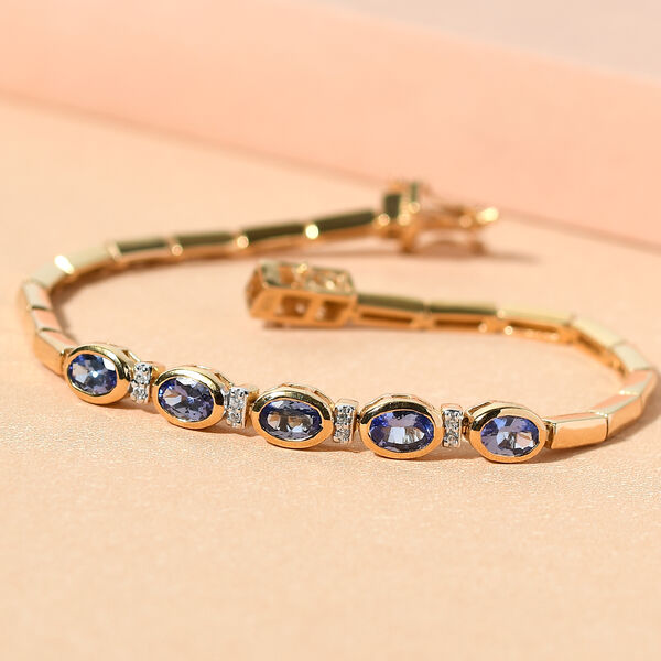 Tansanit und Zirkon-Armband, ca. 20 cm, 925 Silber vergoldet ca. 2.38 ct image number 2