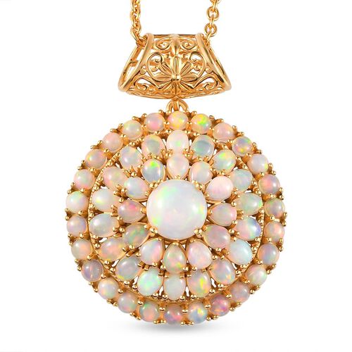Natürlicher, äthiopischer Opal-Anhänger mit Kette, 925 Silber vergoldet ca. 6.69 ct image number 0