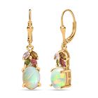 AA Natürliche, äthiopische Welo Opal, Mehrfarbige-Turmalin Ohrringe, 925 Silber 750 Gelbgold Vermeil ca. 3.12 ct