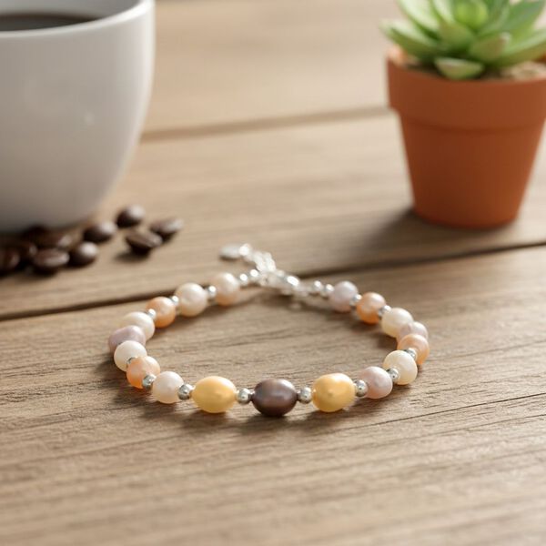 Mehrfarbiges S&uuml;&szlig;wasserperle 15,25+3,5cm Armband image number 2