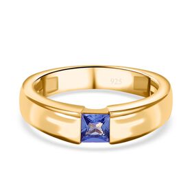 Tansanit Ring, 925 Silber, 750 Gelbgold Vermeil (Größe 19.00) ca. 0.31 ct