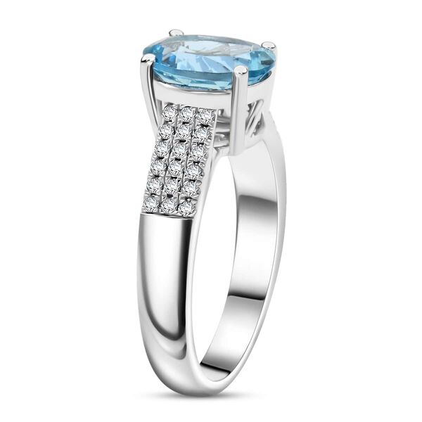 LUXORO zertifiziert und geprüft AAAA Santamaria Aquamarin und VS Diamant Ring in 417 Weißgold - 1,75 ct. image number 3