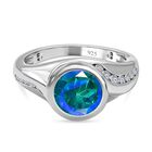 Paraiba Pfau Quarz Triplette weißer Zirkon Ring, 925 Silber platiniert (Größe 21.00) ca. 2.73 ct