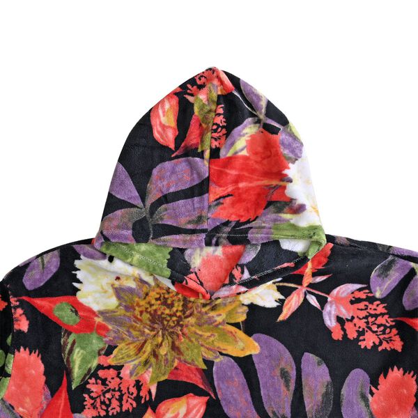 Flauschiger Flanell Hoodie mit großer Tasche, Blumenmuster image number 3