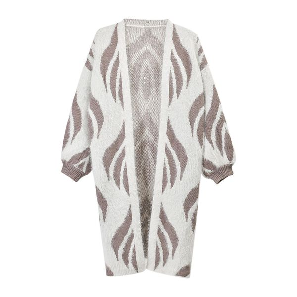 Flauschiger Cardigan mit braunen Akzenten, Einheitsgr&ouml;&szlig;e