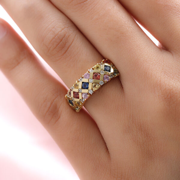 Mehrfarbiger Saphir und Zirkon-Ring, 925 Silber Gelbgold Vermeil  ca. 1,82 ct image number 3