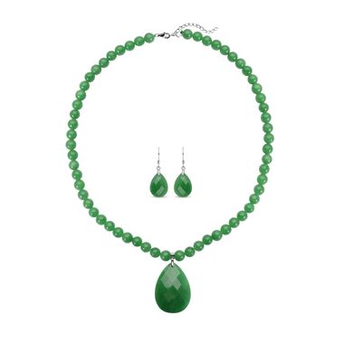 Grüne Jade-Halskette und Ohrringe, beads (5-7mm), 925 Silber rhodiniert ca. 254.00 ct