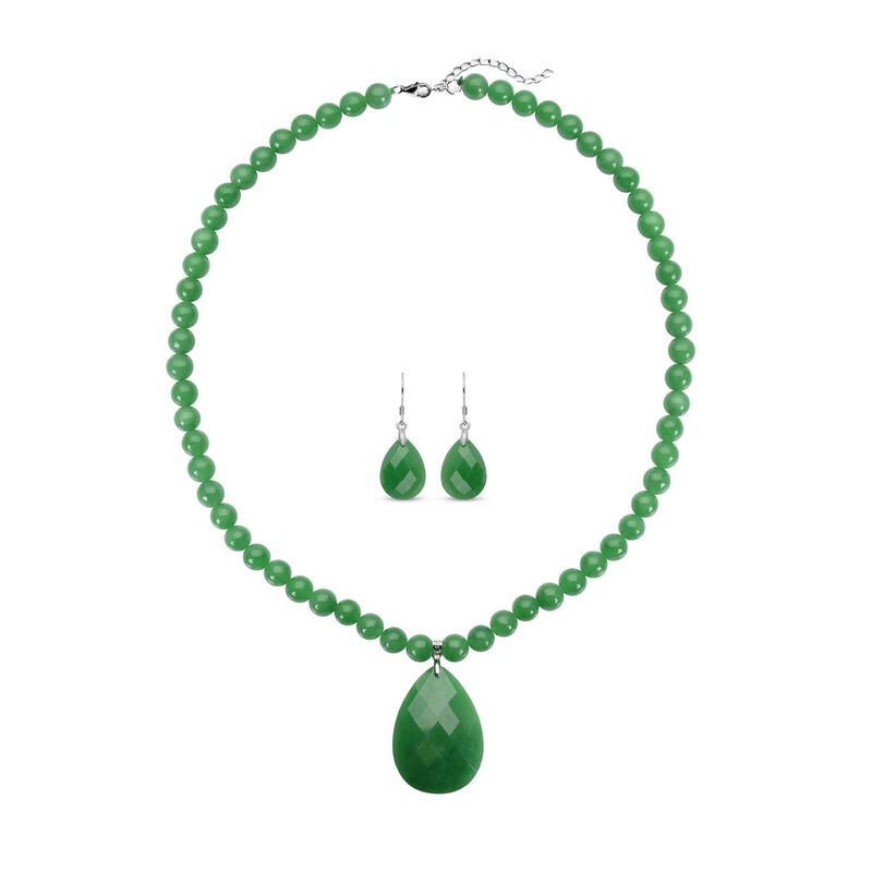 Grüne Jade-Halskette und Ohrringe, beads (5-7mm), 925 Silber rhodiniert ca. 254.00 ct image number 0