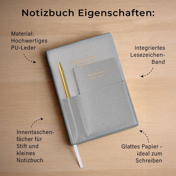 Notizbuch-Set, Silber, 2 Größen, PU-Einband, Metallstift, Geschenkbox Schwarz image number 3