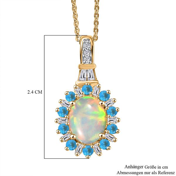 AA Nat&uuml;rlicher, &auml;thiopischer Welo Opal, Neon Apatit und Moissanit Anh&auml;nger mit 50cm Kette - 1,86 ct. image number 6