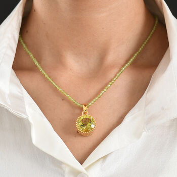 D'Joy AAA Ouro Verde-Quarz, Peridot Schmuckset ca. 50 cm 925 Silber 750 Gelbgold vermeil ca. 48,93 ct.